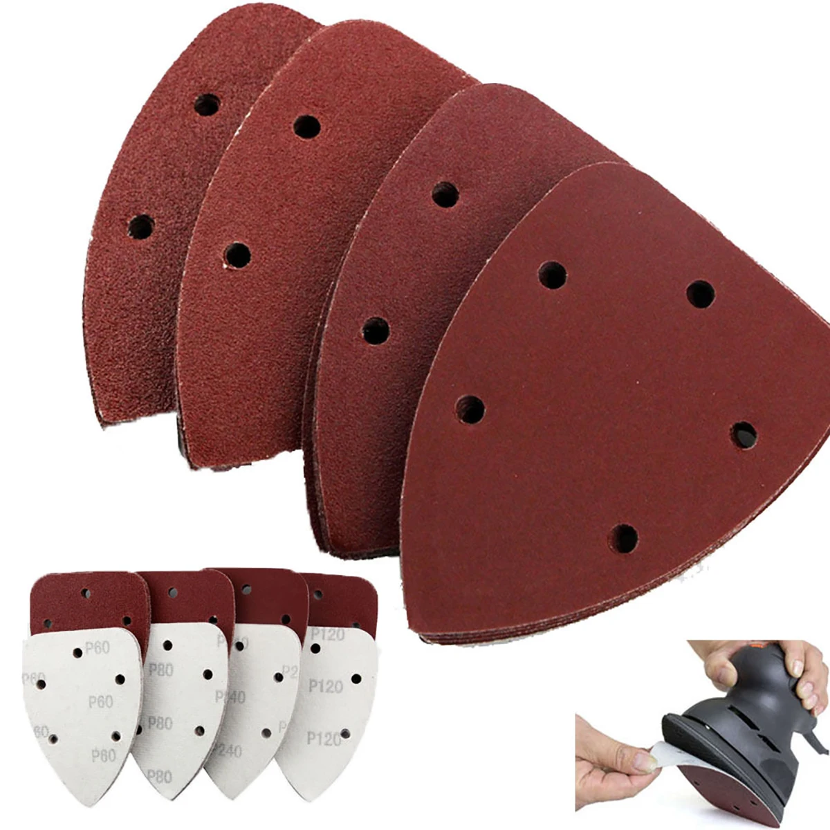 40pcs Aluminium Oxide Sanding Pads 40 80 120 240 Grit Mouse Sandpaper