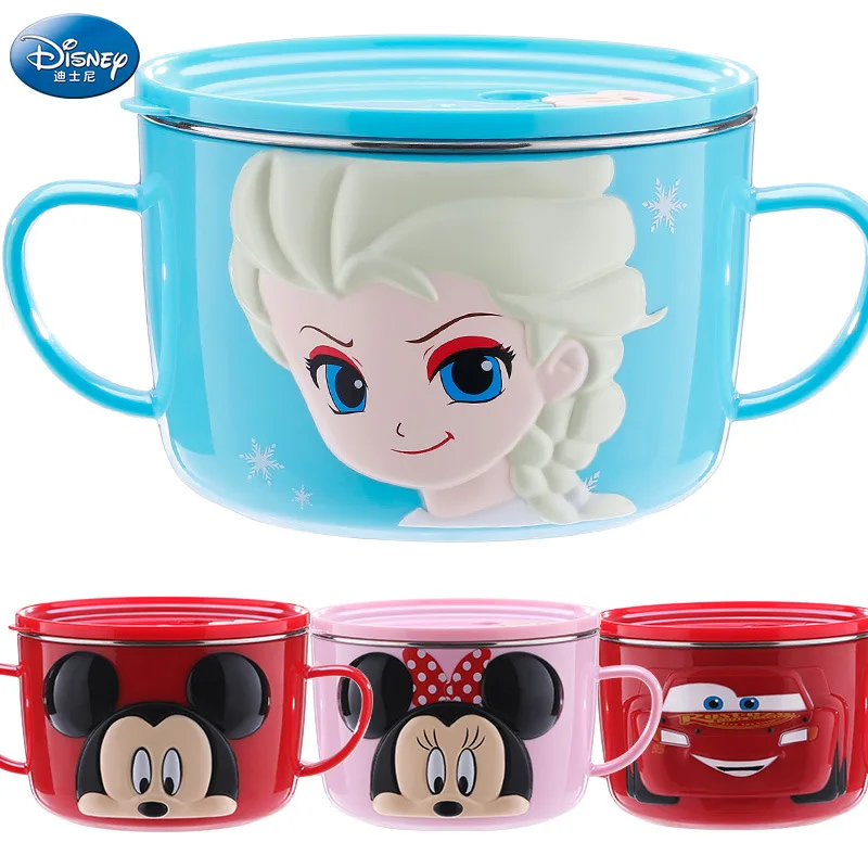 

2-Disney Children's Tableware Stainless Steel Baby's bowl Cute Students Creative 3D Frozen Mickey Lunch Bowl with Double Handles