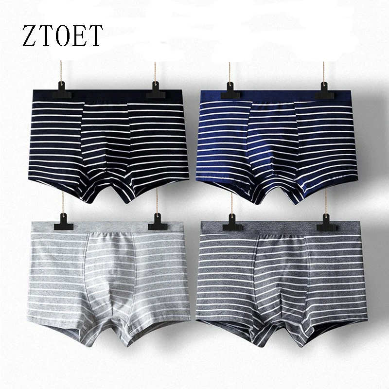

Large size Sexy Underwear Men Stripe Boxer 1pieces/lot Male Panties Shorts Fashion Striped Boxer Homme Soft Cotton Big B Male