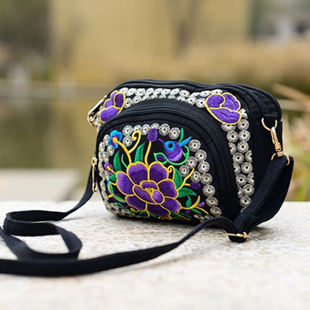 المرأة حقيبة مزدوجة تواجه التطريز المطرزة رسول حقيبة الكتف crossbody حقيبة بوهو التايلاندية صغيرة cltuch sac دوس فام