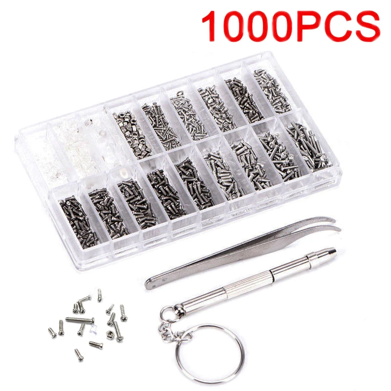 1000pcs Small Screws Nut Set Kits Stainless Steel for Micro Glasses