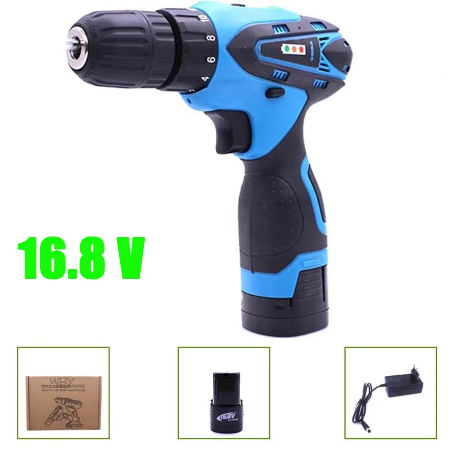 

VOTO Battery Rechargeable Cordless Drill Electric Screwdriver Set Lithium Power 220V Tools Screw Gun Driver 16.8V Blue 2018