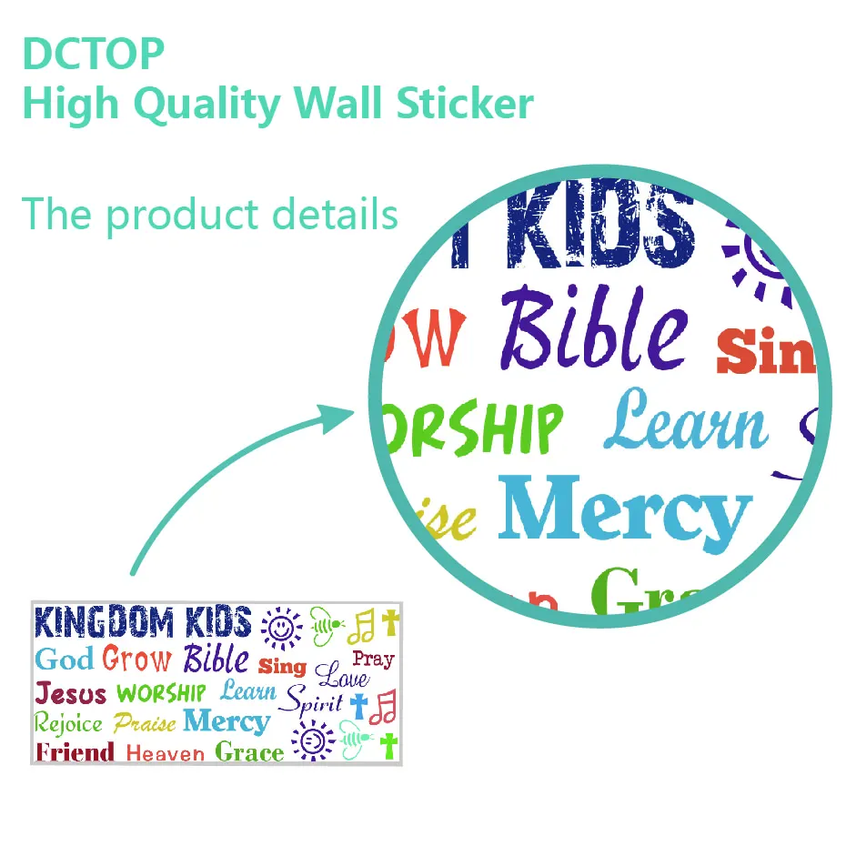 Children Word collage Kingdom Kids Wall Stickers Grow Inspirational Quote Color Art Decals Bedroom Living Room Home Decor Mural (2)