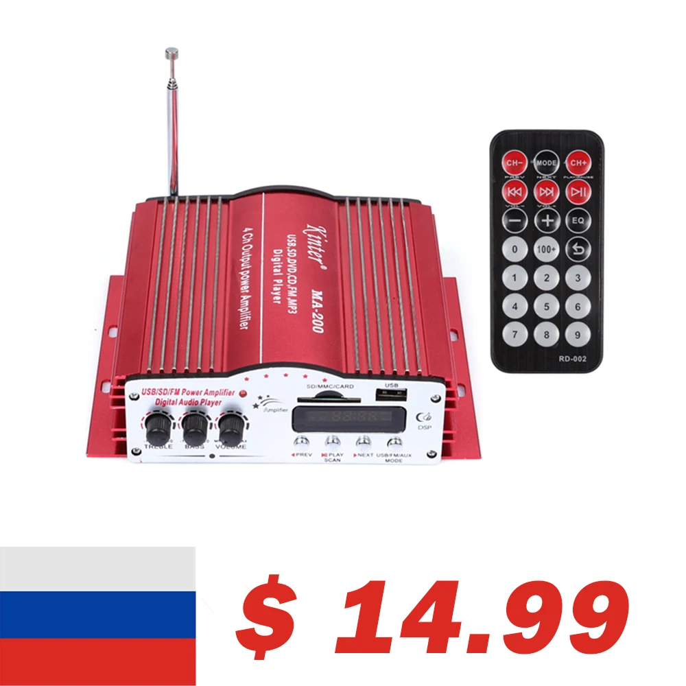

BIG SALE Kinter MA-200 HiFi Audio Amplifier 4CH 4-Channel MP3 USB/FM/SD/DVD Stereo AMP for Car Motorcycle with Remote Control