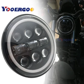 

45W Motorcycle 5-3/4"Led DRL Light Round Headlamp for Sportster 1200 XL Black 5.75 Inch H4 LED Moto Headlight
