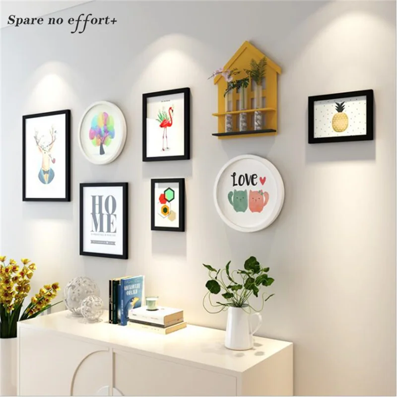 

7pcs Wooden Picture Frame Set with Shelf Collage Photo Frame Wall Large Photo Frame Vintage Picture Frames for Home Decoration