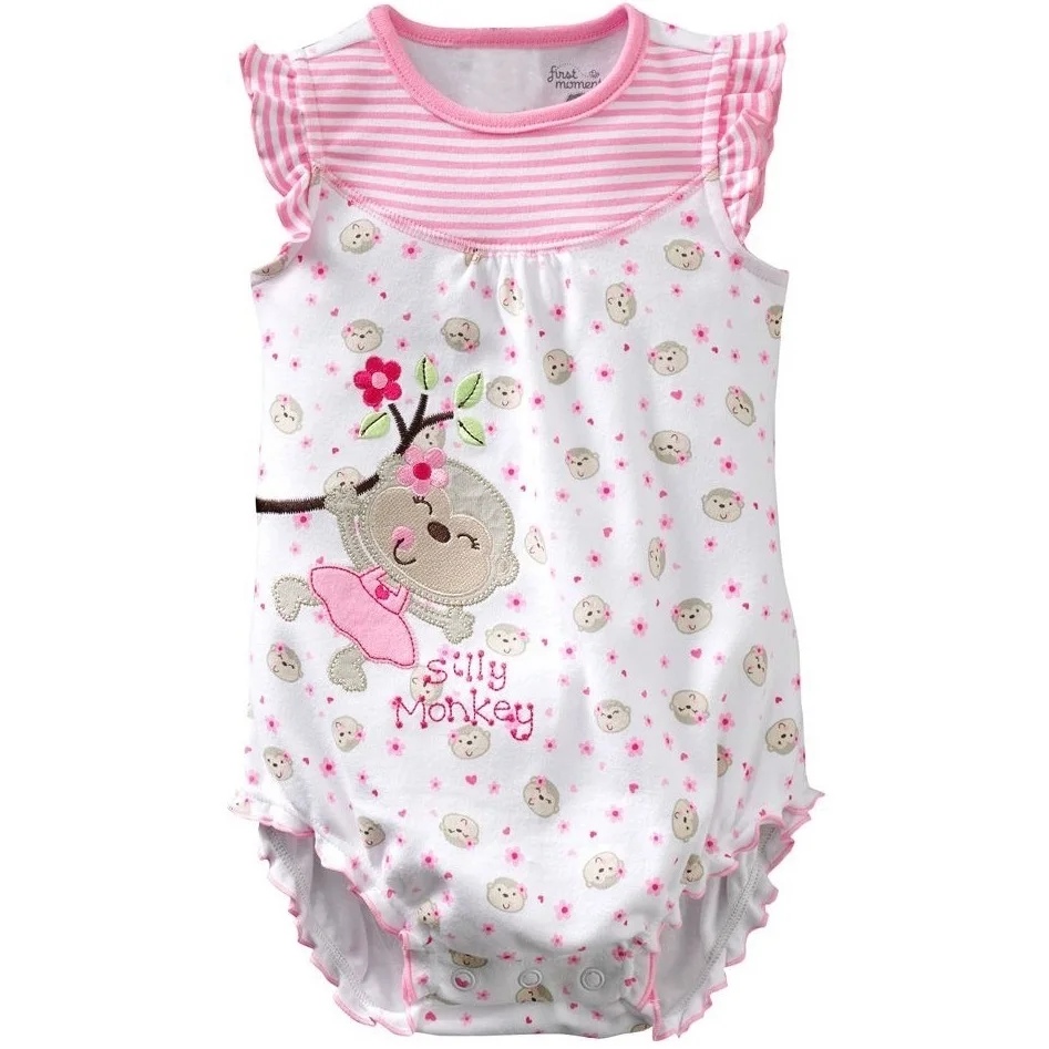 pink monkey baby girl romper for summer baby clothes 100 Cotton bebe