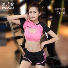 Корейский Для Женщин Йога рубашка+ штаны+ комплект с бюстгальтером физическую работоспособность спортзал Леггинсы для йоги быстро сжатый сухой костюм спорта тенниса Костюмы