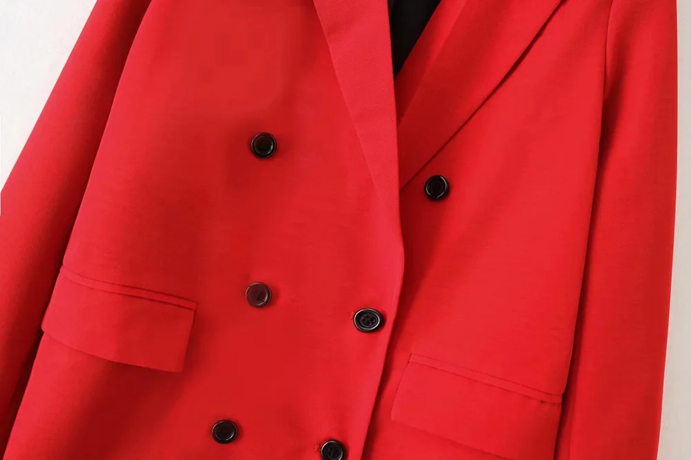LTD119067 одноцветное красное пальто для женщин однотонная верхняя одежда Леди Мода OL Классический воротник двубортный длинный базовый верхняя одежда