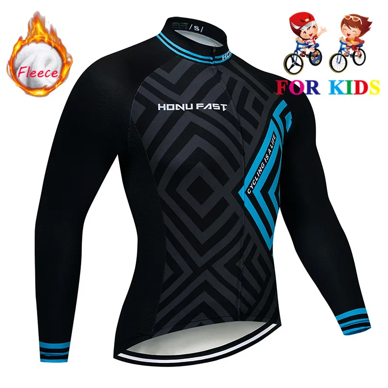 kids Cycling Set Winter Thermal Fleece Long Sleeve Cycling Jersey Ropa Ciclismo boy girl Bicycle MTB Bike Clothing Pro Children - Цвет: Long jersey 3