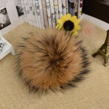 16 см самодельная пушистая зимняя женская шапка с помпонами из натурального меха енота, шапка вязаная шапка Skullies DEF004-natural