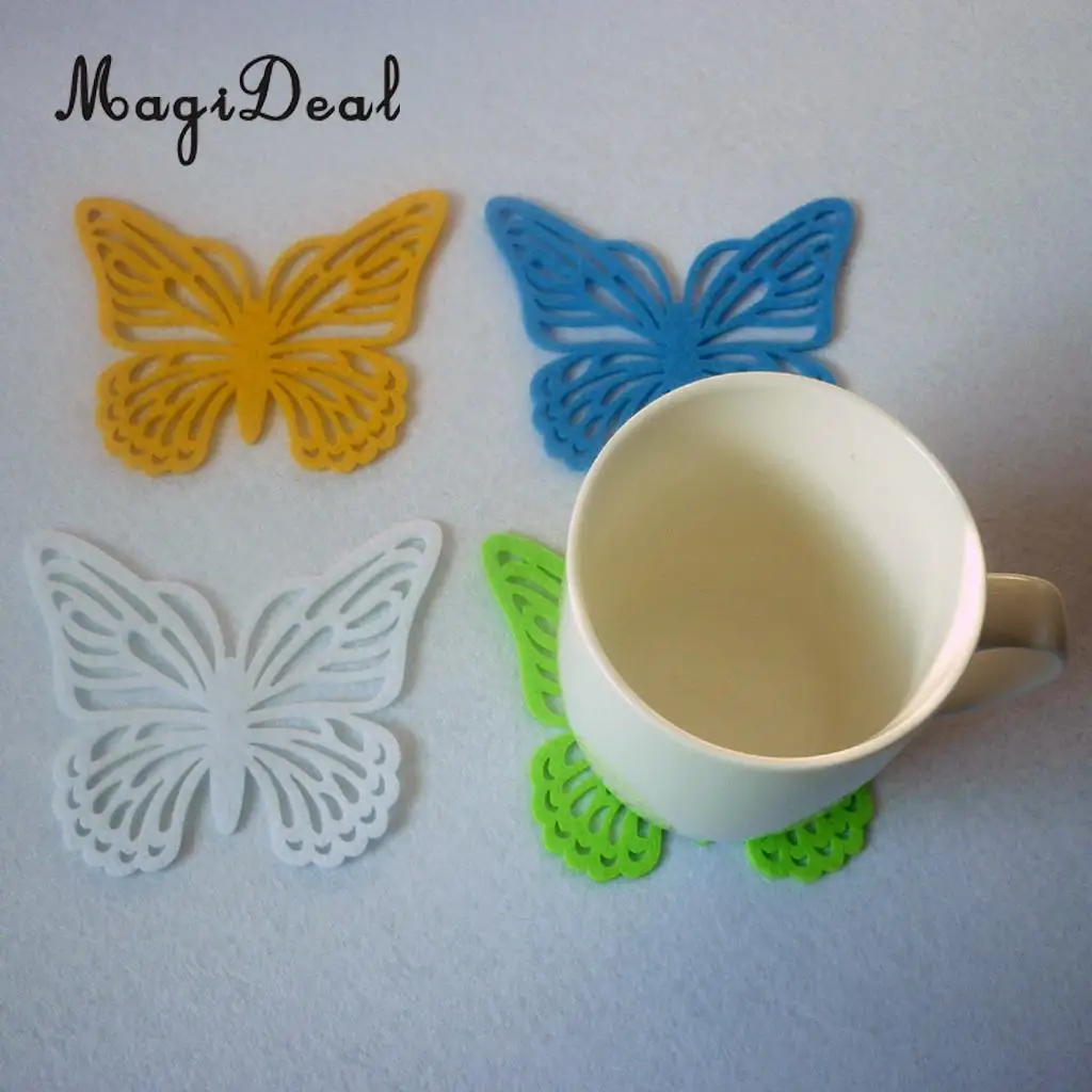 4 Pieces Multicolor Wedding Easter Butterfly Coasters Coffee Tea Cup Mug Mat Kitchen Table Decoration 12 x 10 cm
