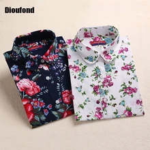 Dioufond Цветочные Рубашки Женские Блузки Блузка Хлопок Blusa Feminina Длинным Рукавом Рубашки Женщины Топы И Блузки 2016 Новая Мода 5XL