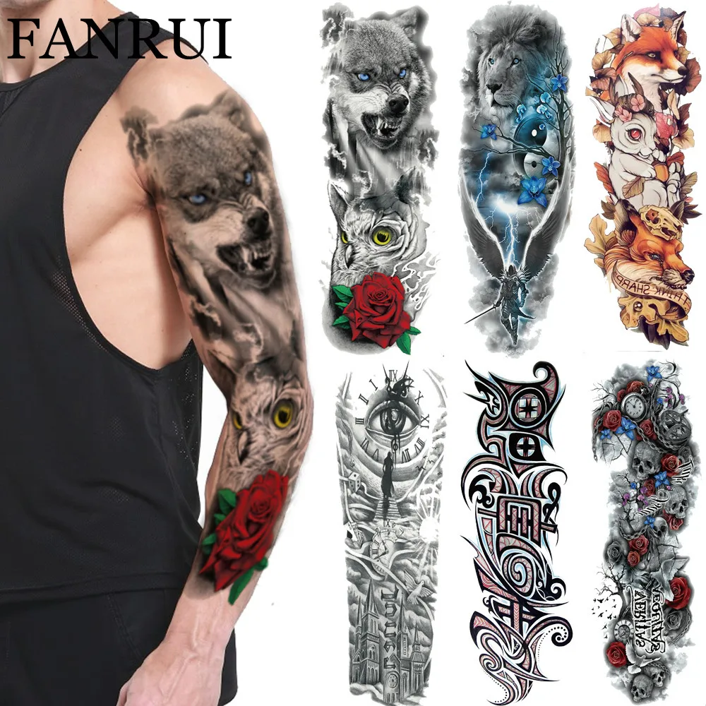 3D Long Lasting Roar Wolf Temporary Tattoo Flower Tribe ...