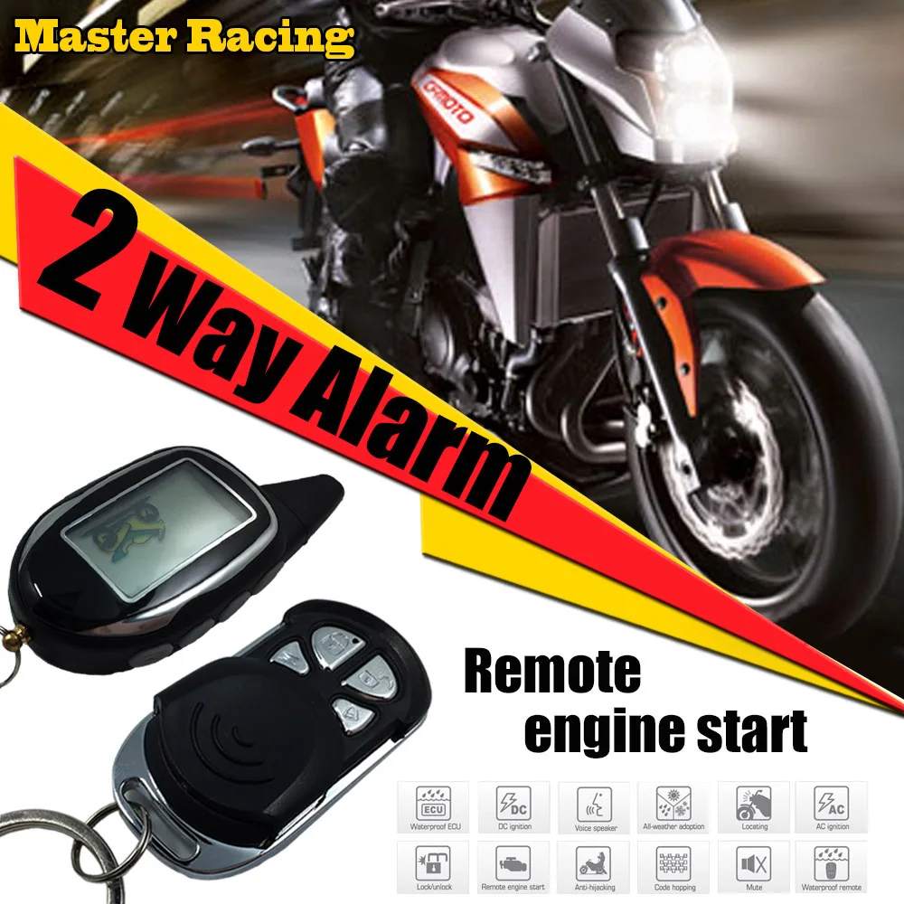 

2 Two Way Motorcycle LCD Display Alarm Anti-theft System With Motion Sensor Longe Range Remote Engine Start Stop