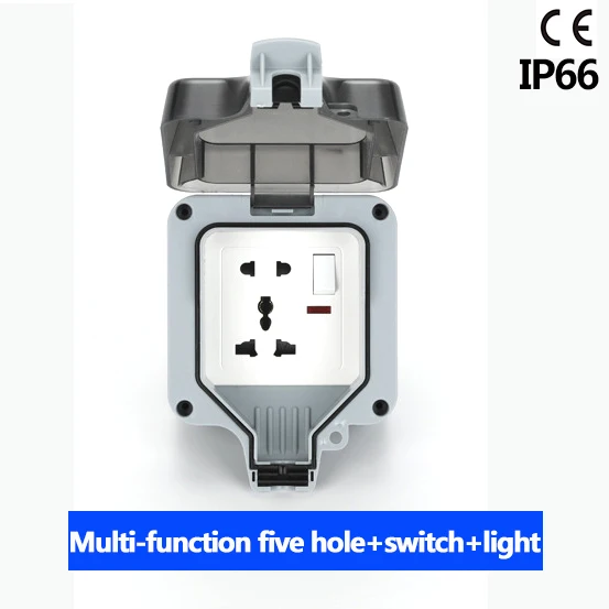 

IP66 waterproof socket weatherproof switch light Outdoor Wall Power Socket 16A Standard Electrical Outlet Grounded
