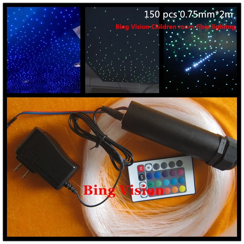 

rgb led fiber optic star ceiling kit 150 pcs 0.75mm *2 meters ,24key remote for optical fiber lighting of children room