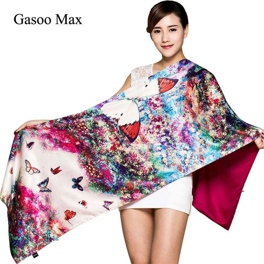 

2017 Double Layer Brushed Cashmere Mulberry Silk Scarf For Women Female Long Design Satin Silk Cape Spring Autumn Shawl Wraps