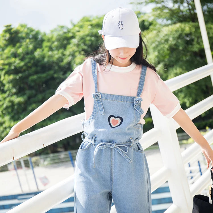 Комбинезоны для женщин для лето Kawaii модная цепочка элегантный джинсовый комбинезон s студент шик вышивка Ulzzang женский Harajuku