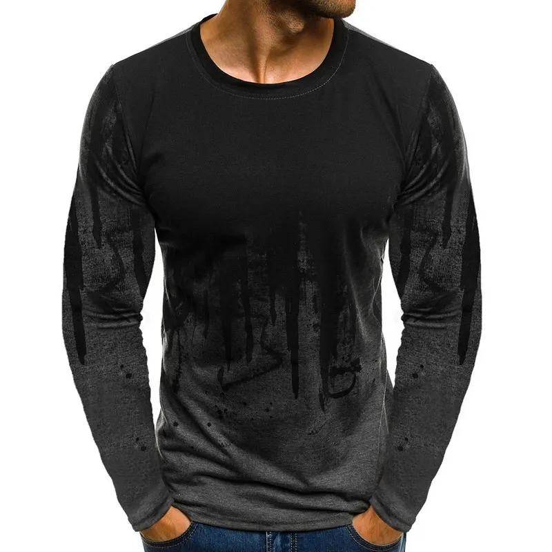 SHUJIN размера плюс футболка Для мужчин весеннее платье с длинными рукавами и круглым вырезом свободные топы% футболки Повседневное с камуфляжным принтом уличная Мужская в стиле «хип-хоп», футболка - Цвет: L Gray