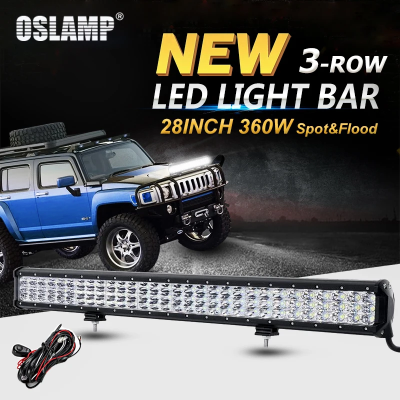 

Oslamp 3-Row 360W 28inch LED Work Light Bar Offroad 4x4 Led Bar Light Combo Beam 12v 24v Truck SUV ATV 4WD UTV