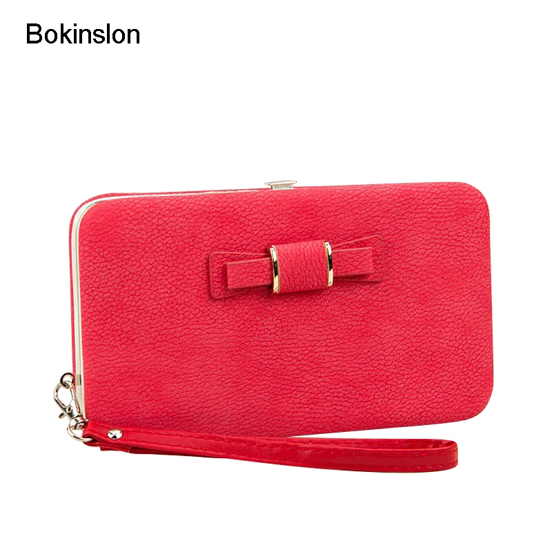 Bokinslon امرأة المحفظة مقطع طويل بو الجلود bowknot بنات ماركة محفظة شعبية العملي السيدات محفظة اليد