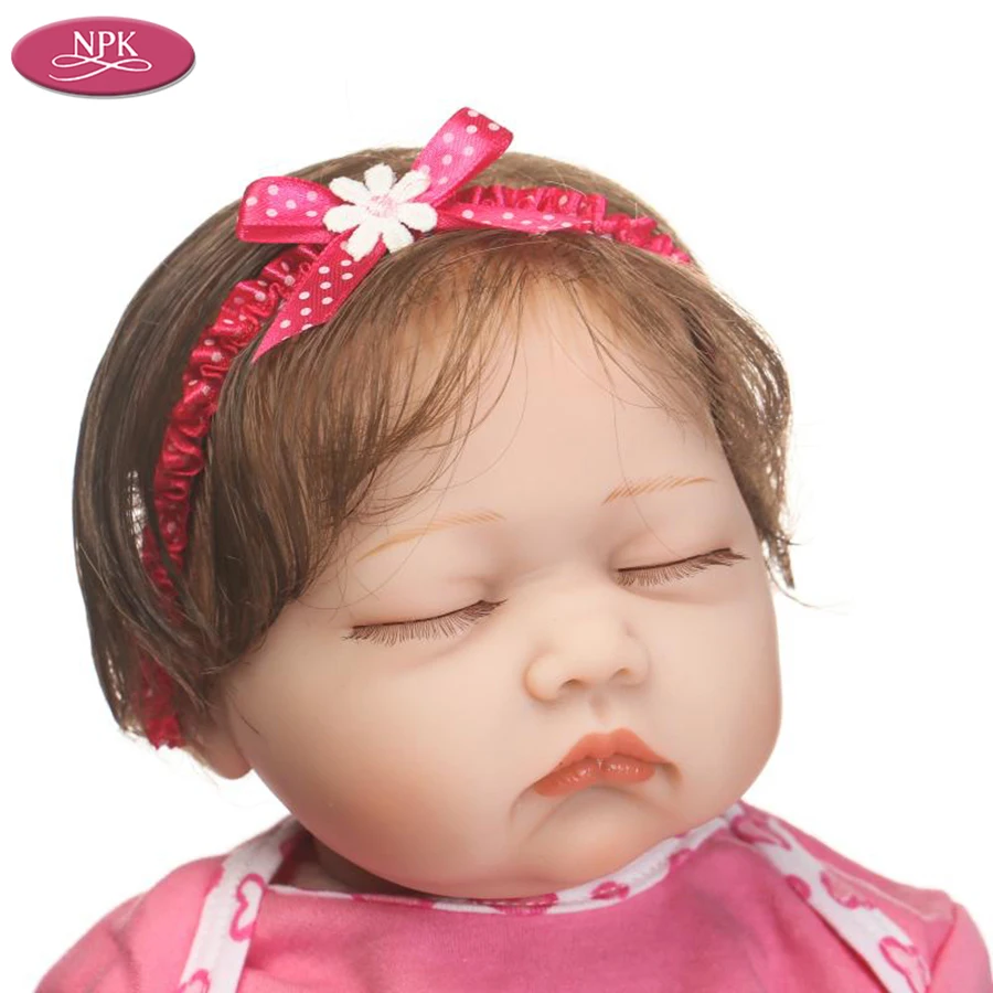 NPK 55CM SIlicone Reborn Baby Doll Girl 22 inch Soft Cloth Body Handmade Lifelike Newborn Sleeping Pink Princess Doll Soft Toys (7)