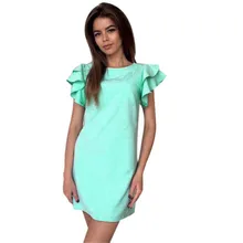 New Women’s Summer Bodycon Solid Dress Ruffles Sleeve Backless Dresses Mini Dress Vestidos Au12
