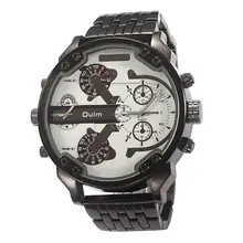 Oulm Hombres Doble Japón movt Dial Grande de Lujo Militar Relojes Hombres Relojes de Pulsera Correa de Acero Inoxidable Reloj Masculino de Oro