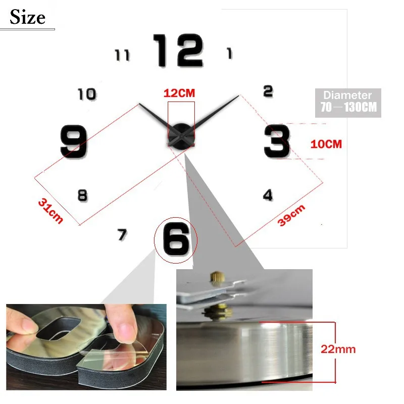 Новинка, настенные часы для домашнего декора, Большие зеркальные настенные часы, современный дизайн, большие настенные часы, сделай сам, настенные наклейки, уникальный подарок
