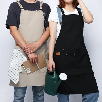 

Simple American style black/khaki apron unisex coffee shop restaurant overalls worker uniform logo printed