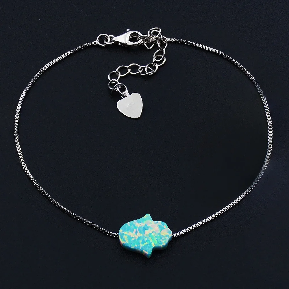 Изящный Хамса рука цвет морской волны синий опал браслет с коробкой цепи|bracelet with