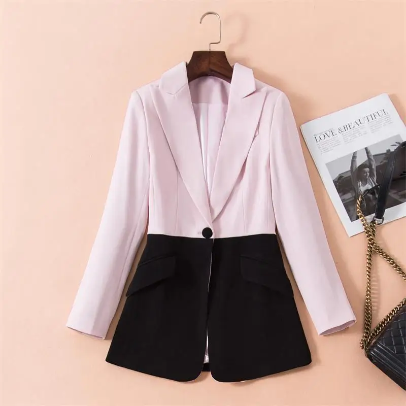 pink Элегантный Блейзер Feminino высокое качество подиумная Женская зубчатая куртка в стиле пэтчворк и КолорБлок Офисная Женская куртка NPB008S - Цвет: pink