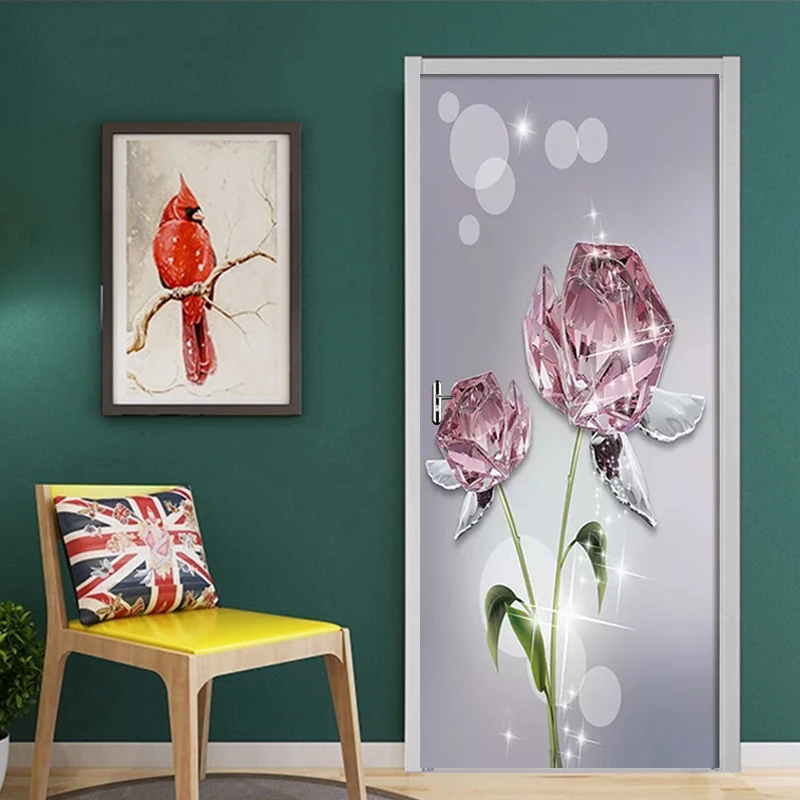 

3D Print Sticker Self Adhesive Diy Rose Flower Diamond Home Decoration Decal PVC Waterproof Art Paper for Bedroom Door Sticker