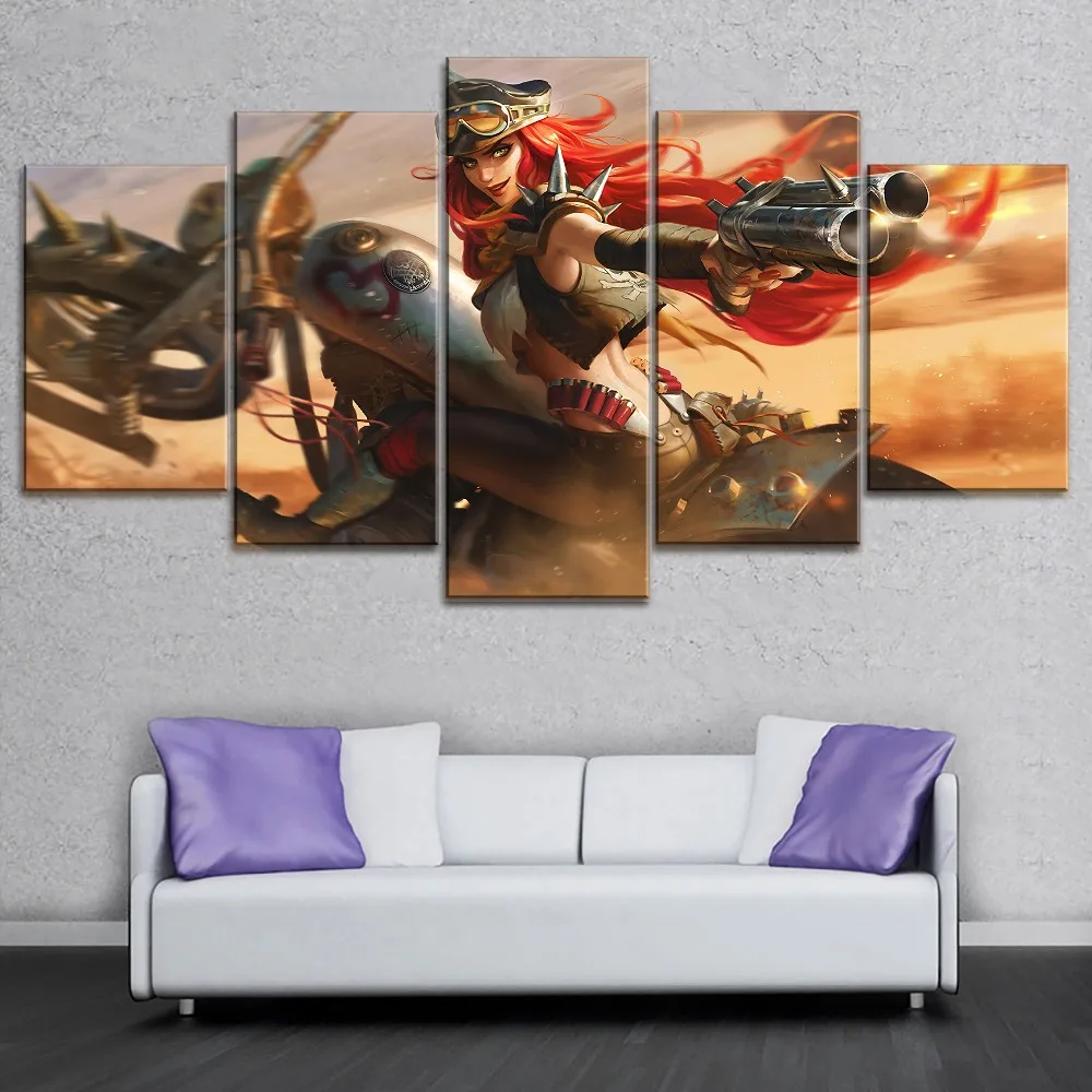

Framed 5 Piece Game League of Legends Miss Fortune poster Canvas Printing Type Style Home Decor Wall Artwork Modular Pictures