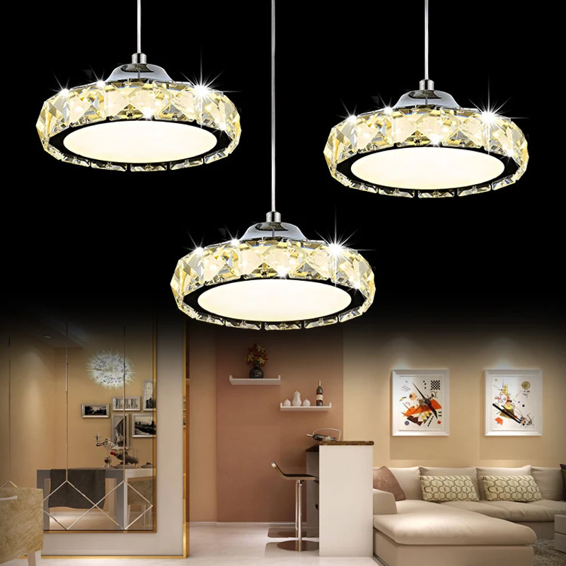 

1 Head 3 Heads Dinning Room Lamp Crystal Light Minimalist Modern Restaurant Kitchen Bar Round LED Crystal Pendant Lamp