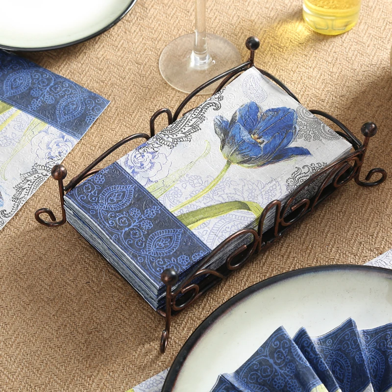 Guest Paper Napkins 15pcs 33*40cm 3 ply vintage blue flower paper