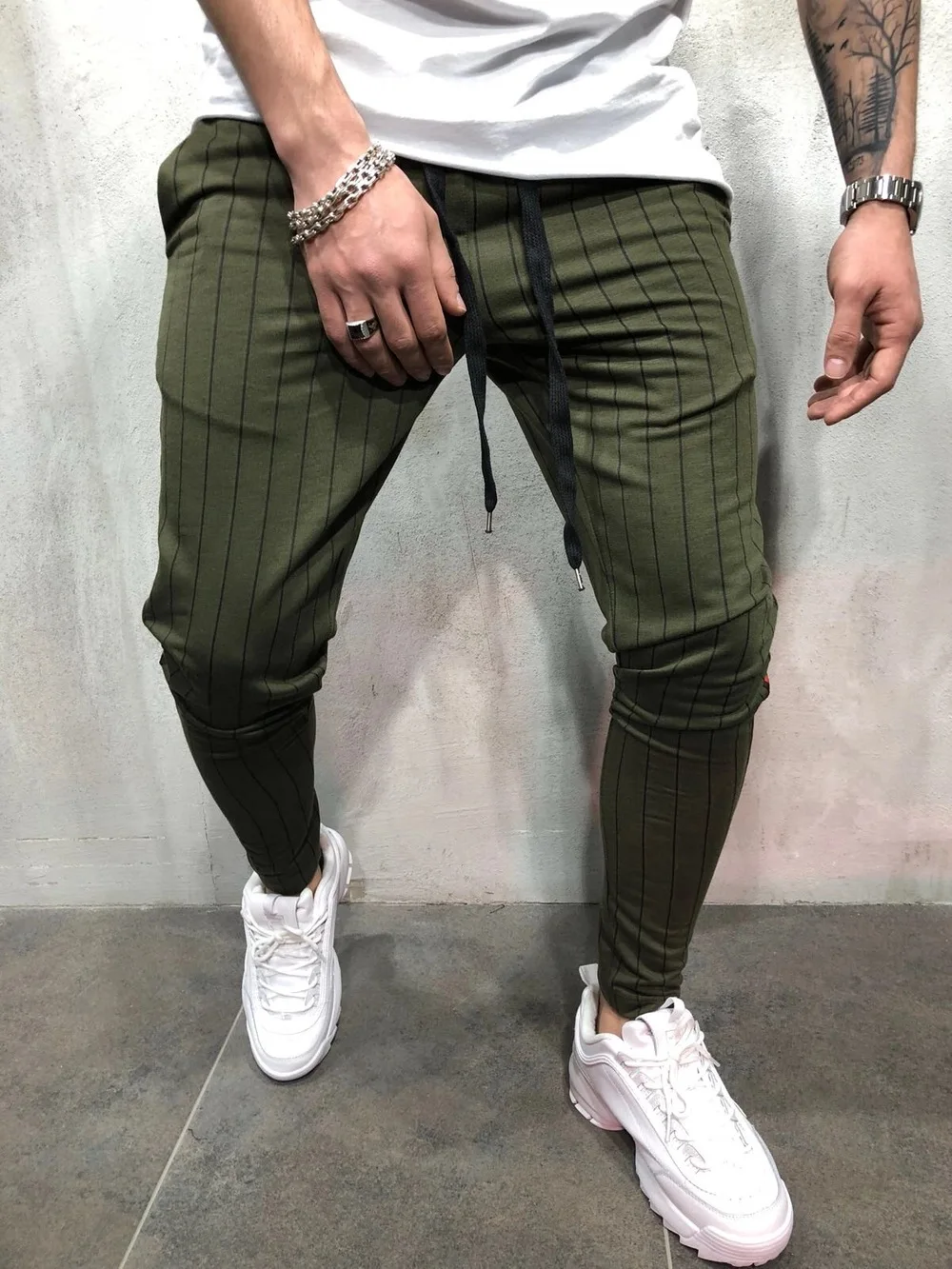 Harlan pants autumn new European and American style men's slim personality casual pants sports stripes design jogging trousers