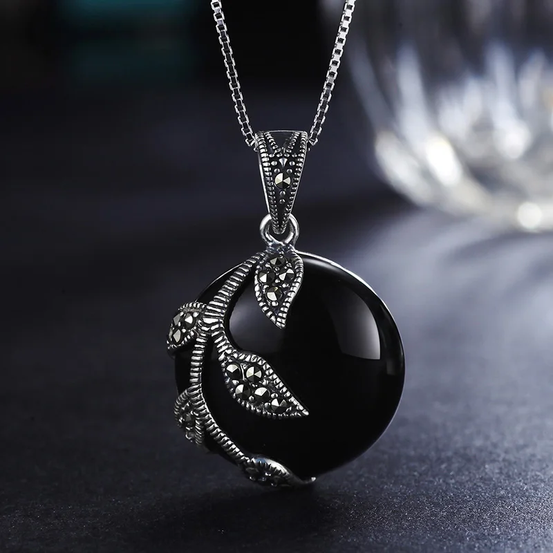 silver necklace black stone