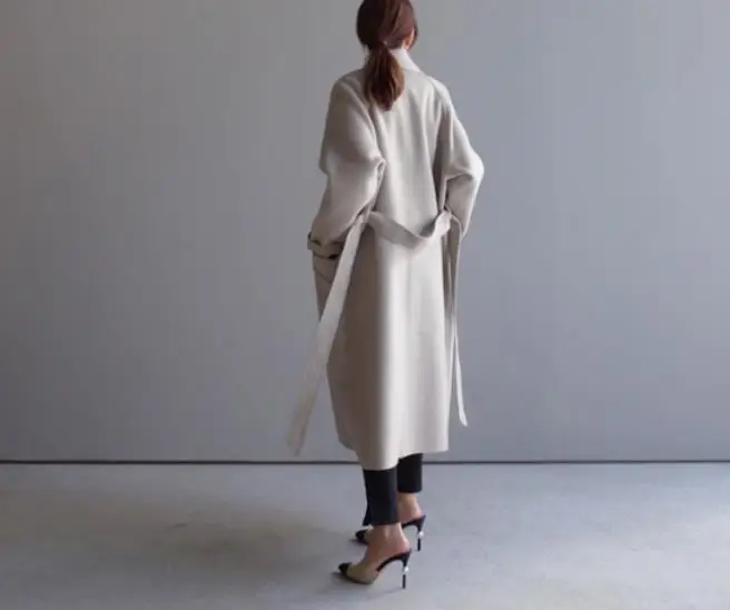 Женское зимнее длинное пальто, верхняя одежда, пальто свободного размера плюс, кардиганы с длинным рукавом, элегантное шерстяное пальто