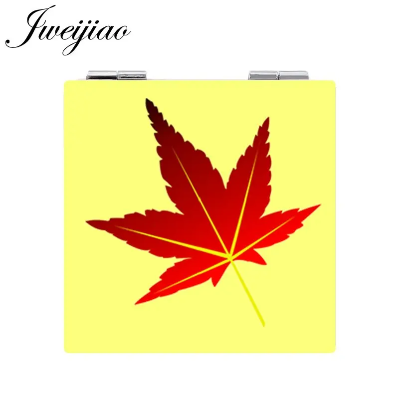 

JWEIJIAO Canada Red Maple leaf Pocket Mirror Mini Square shaped 1X/2X Magnifying Folding PU Leather espejo Makeup Mirrors