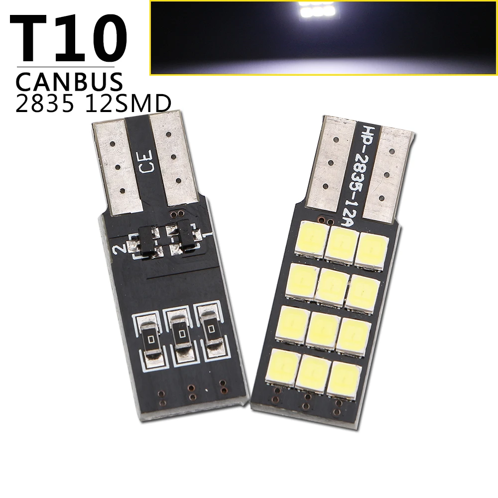 

10PCS/LOT Wholesales T10 194 168 501 12 LED 2835 12V SMD CANBUS ERROR FREE White Car Auto Wedge Side Lights Door Map Lamp Bulb