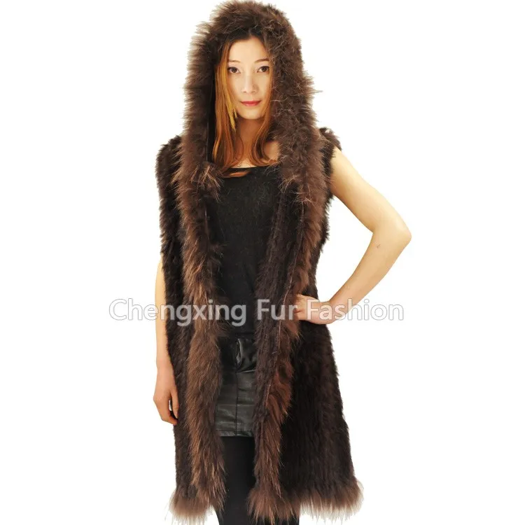 CX-G-B-69 осенне-зимний женский жилет из натурального кроличьего меха с капюшоном длинный меховой жилет Зимняя утепленная теплая меховая одежда