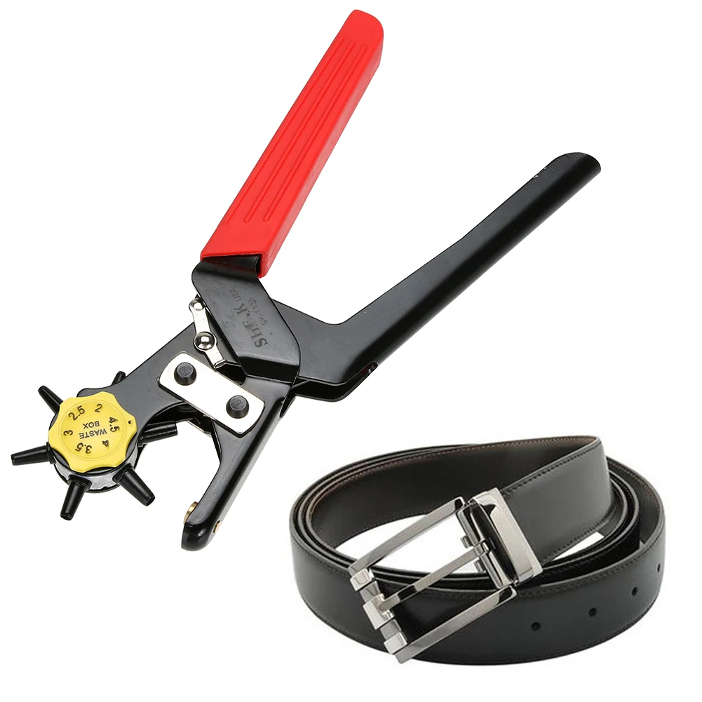 

6 in 1 Leather Belt Heavy Punching Pliers Belt Eyelet Puncher Punch Clamp Pliers Handheld Watchband Strap Holes Punching Tool