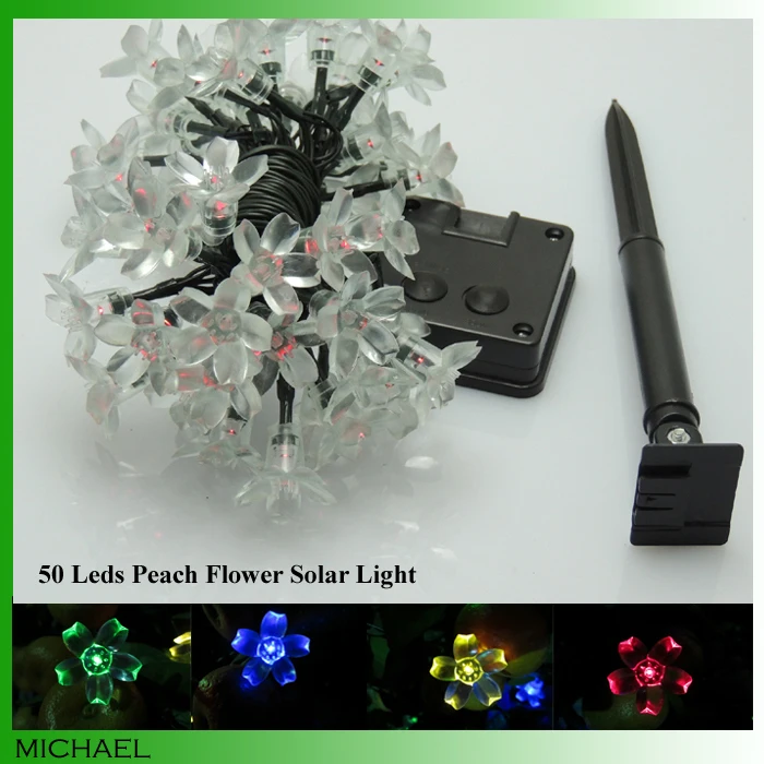 

50 Led Sensor Peach Flower Solar Lamps Power Christmas Outdoor Light For Garden Waterproof Lighting Lights 2 Pcs/Lot