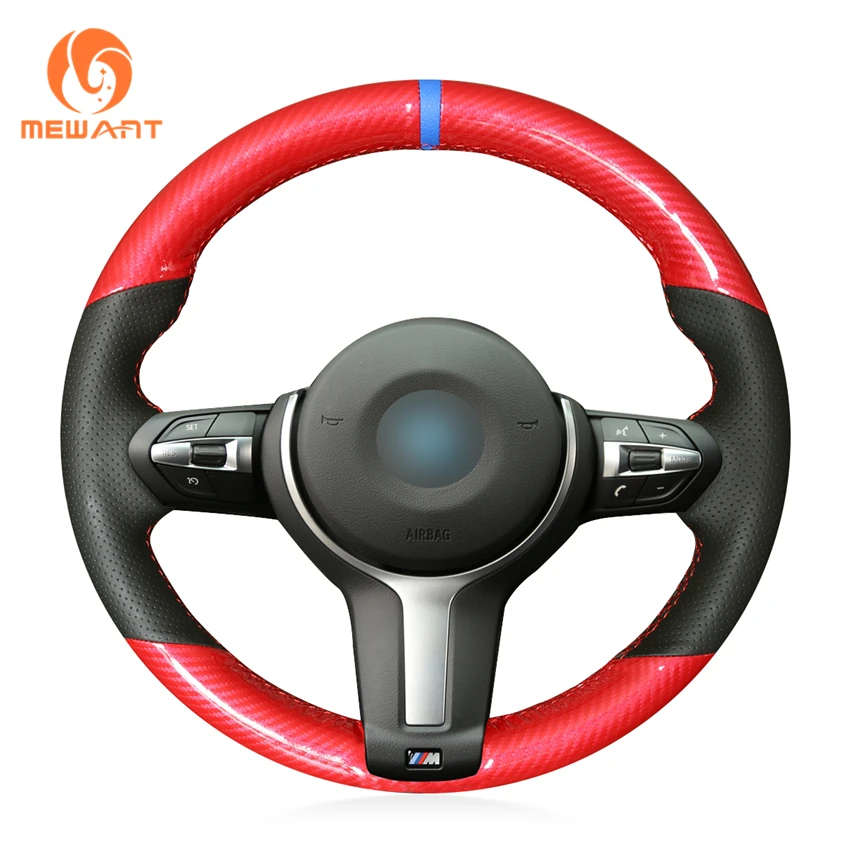 

MEWANT Red Carbon Fiber Leather Steering Wheel Cover for BMW F87 M2 F80 M3 F82 M4 M5 F12 F13 M6 X5 M F86 X6 M F33 F30 M Sport