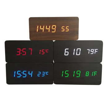 

sound control alarm clocks wooden clocks LED display wood Clock with Calendar/second digital clocks xyzTime