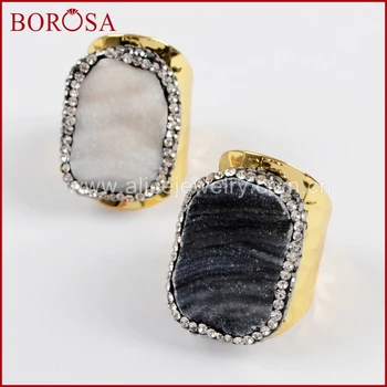 

BOROSA New Fashion 5/10PCS Freeform Brazilian Galaxy Quartz Gold Band Ring Paved Zircons Gems Quartz Adjustable Rings JAB916