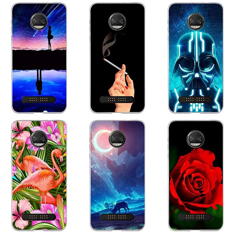 

Colorful Painted Soft Silicone Cases For Motorola Moto Z2 Force Cartoon Animal Phone Cases Soft TPU Flower Cover Shell