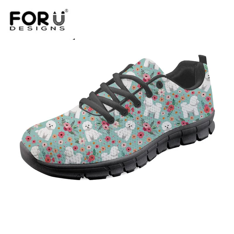 

FORUDESIGNS Cute Bichon Frise Flower Floral Print Women Casual Flat Shoes Ladies Lightweight Summer Sneakers Student Girls Flats